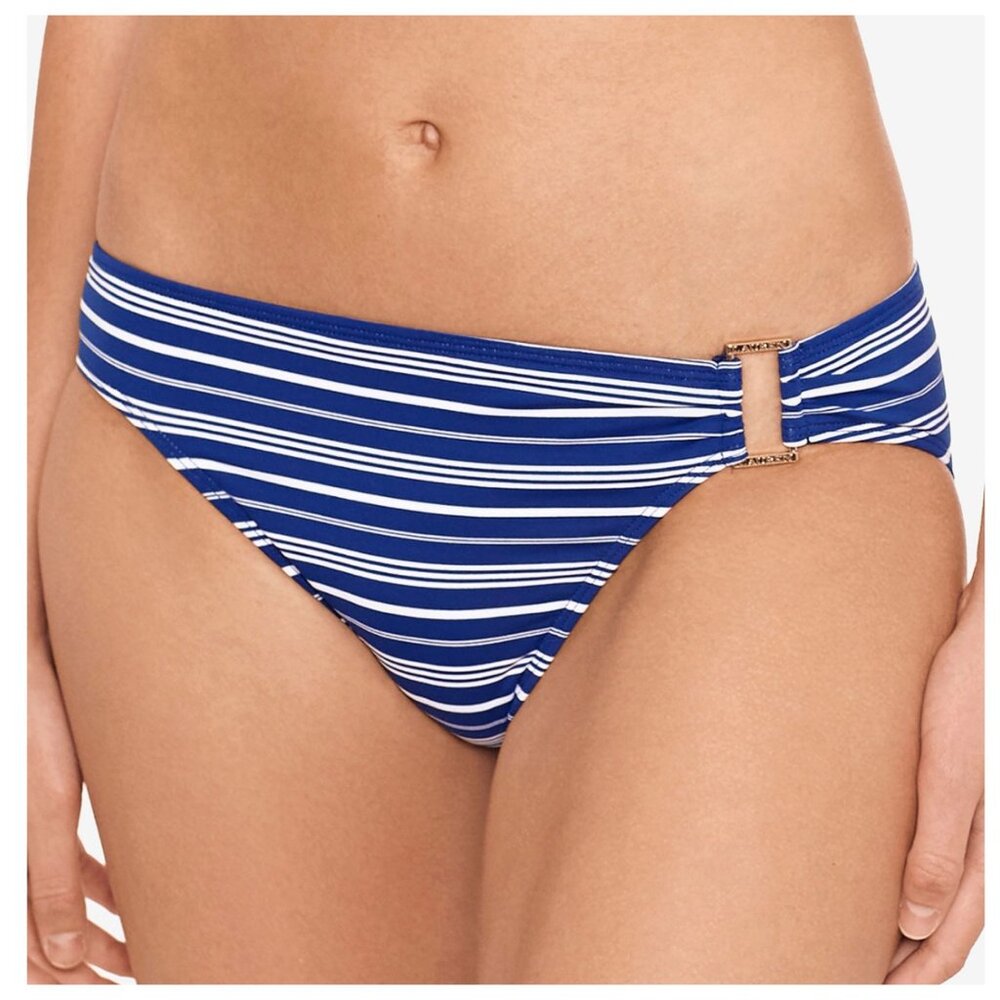 Lauren Ralph Lauren Women's Striped Blue and White Bikini Bottom, Size 14